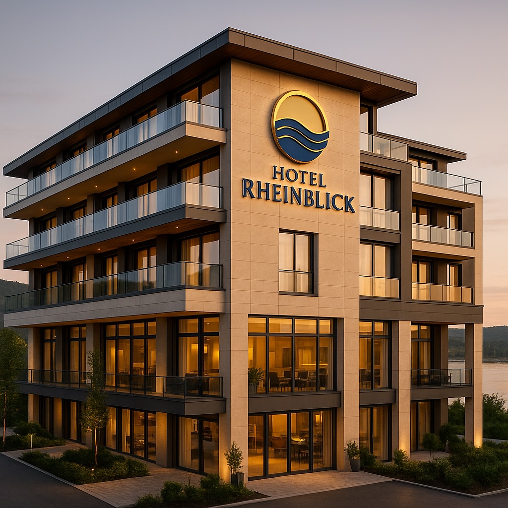 Außenansicht des Hotel Rheinblick am Rhein
